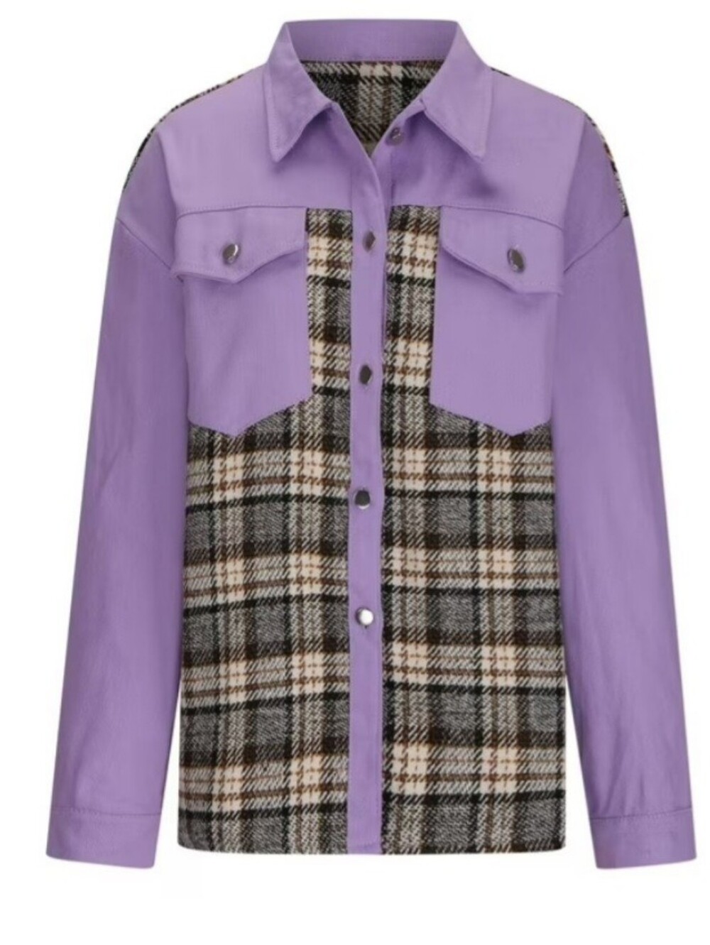 Women's Polyester Purple Plaid Jacket Coat Size 2XL